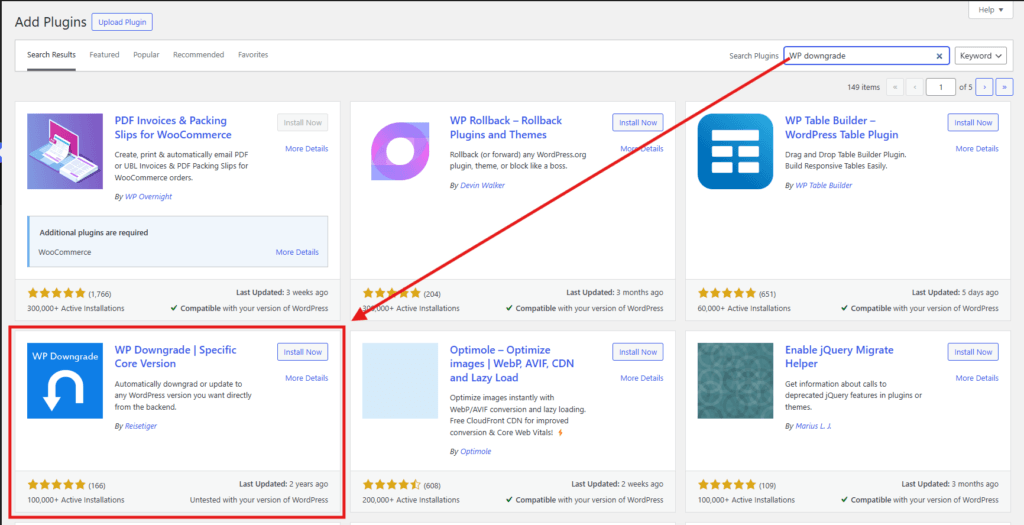 Wp downgrade plugin